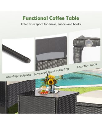 5 Piece Patio Rattan Conversation Set Outdoor Wicker Sofa Set  with 2 Ottomans