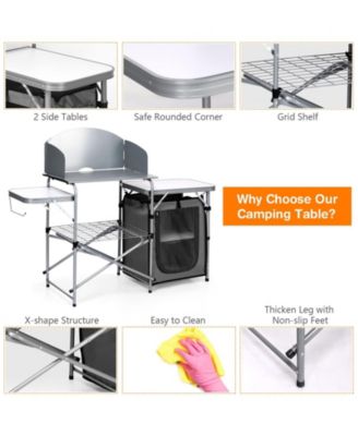 Foldable Outdoor BBQ Portable Grilling Table with Windscreen Bag