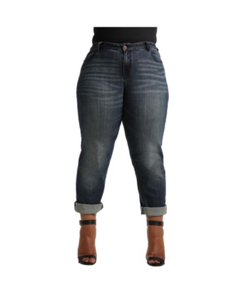 Женские джинсы Poetic Justice Plus Size Curvy-Fit Rolled Cuff Boyfriend, цвет: Синий