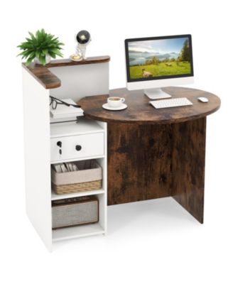 Front Reception Office Desk with Open Shelf and Lockable Drawer