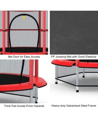 55" Trampoline for Kids, Children Trampoline w/Safety Enclosure Net & Spring Pad & Bulit-in Zipper Sturdy Steel Frame, Mini Outdoor Indoor Trampoline for Patio, Garden, Porch