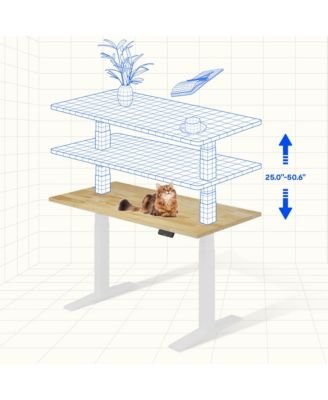 E7-COMMERCIAL 48  W Electric Adjustable Standing Desk, Rubber Wood Top, White Base