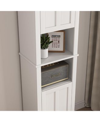 Bathroom Floor Storage Cabinet with 2 Doors Living Room Wooden Cabinet with 6 Shelves 15.75 x 11.81 x 66.93 inch