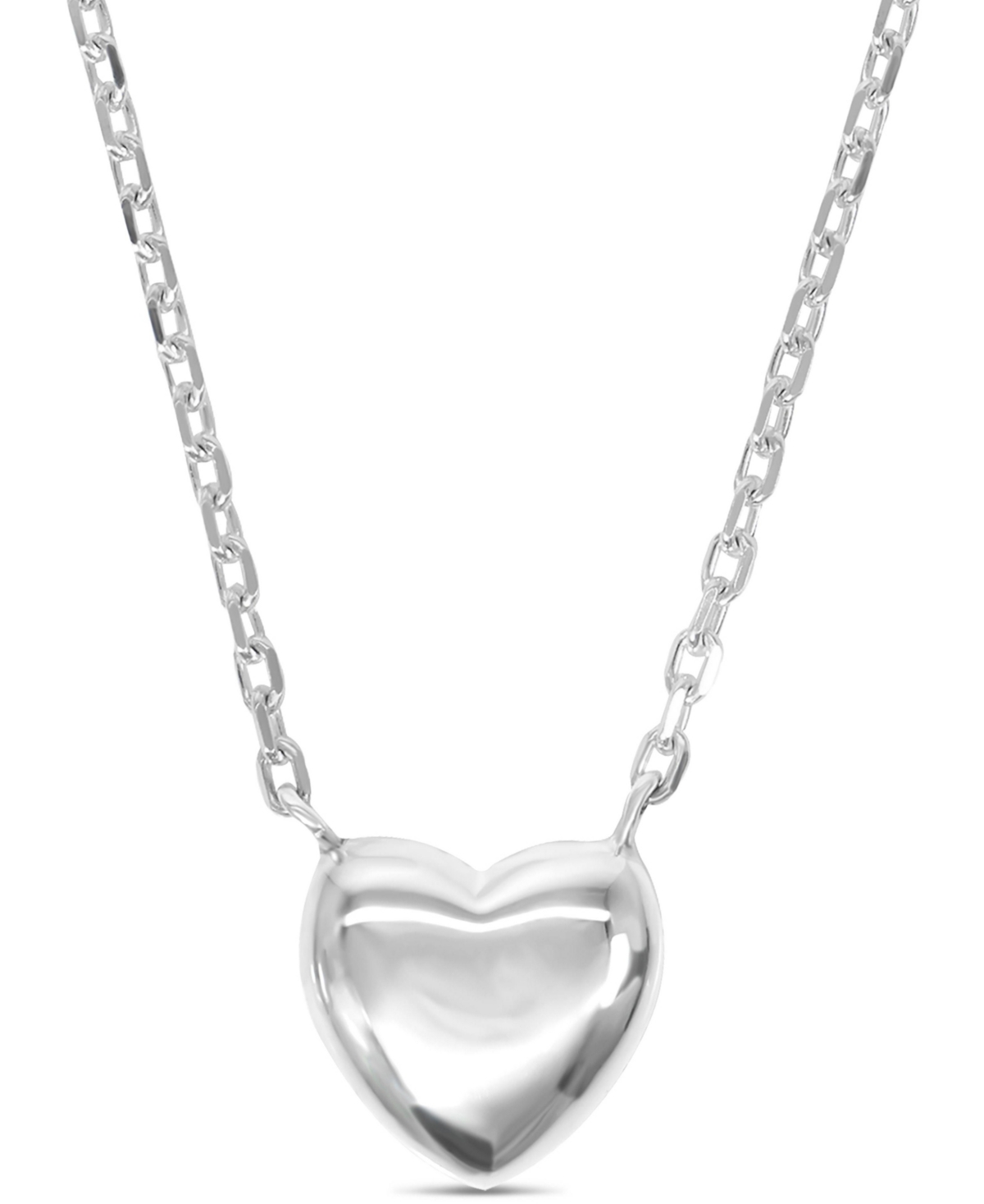 Puffy Heart Chain Necklace in Sterling Silver, 16 in adj to 18 in - Silver
