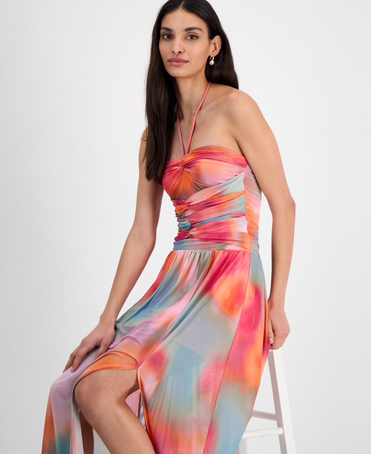 Bar Iii Women's Printed Halter Bandeau Maxi Dress, Exclusively At Macy's In Ayla Absrct A