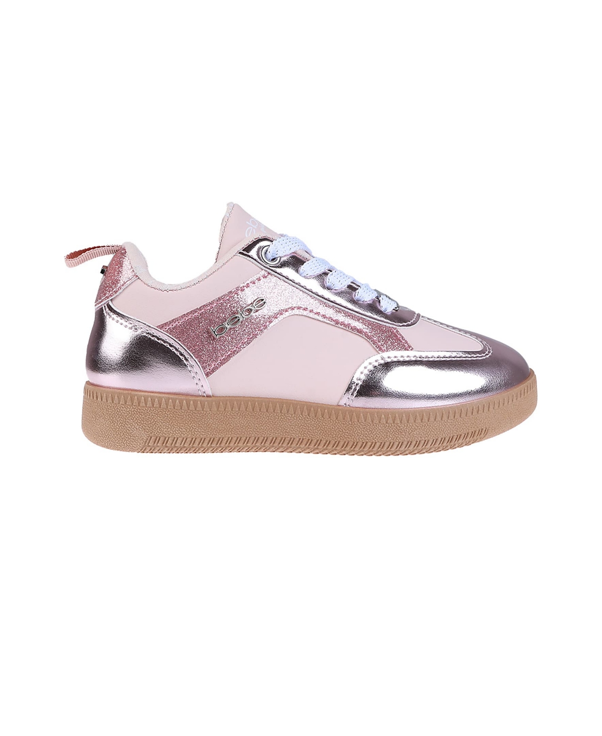 Bebe Little Girls Sparkly With Glitter Patent And Logo Rivets Sneakers In Blush