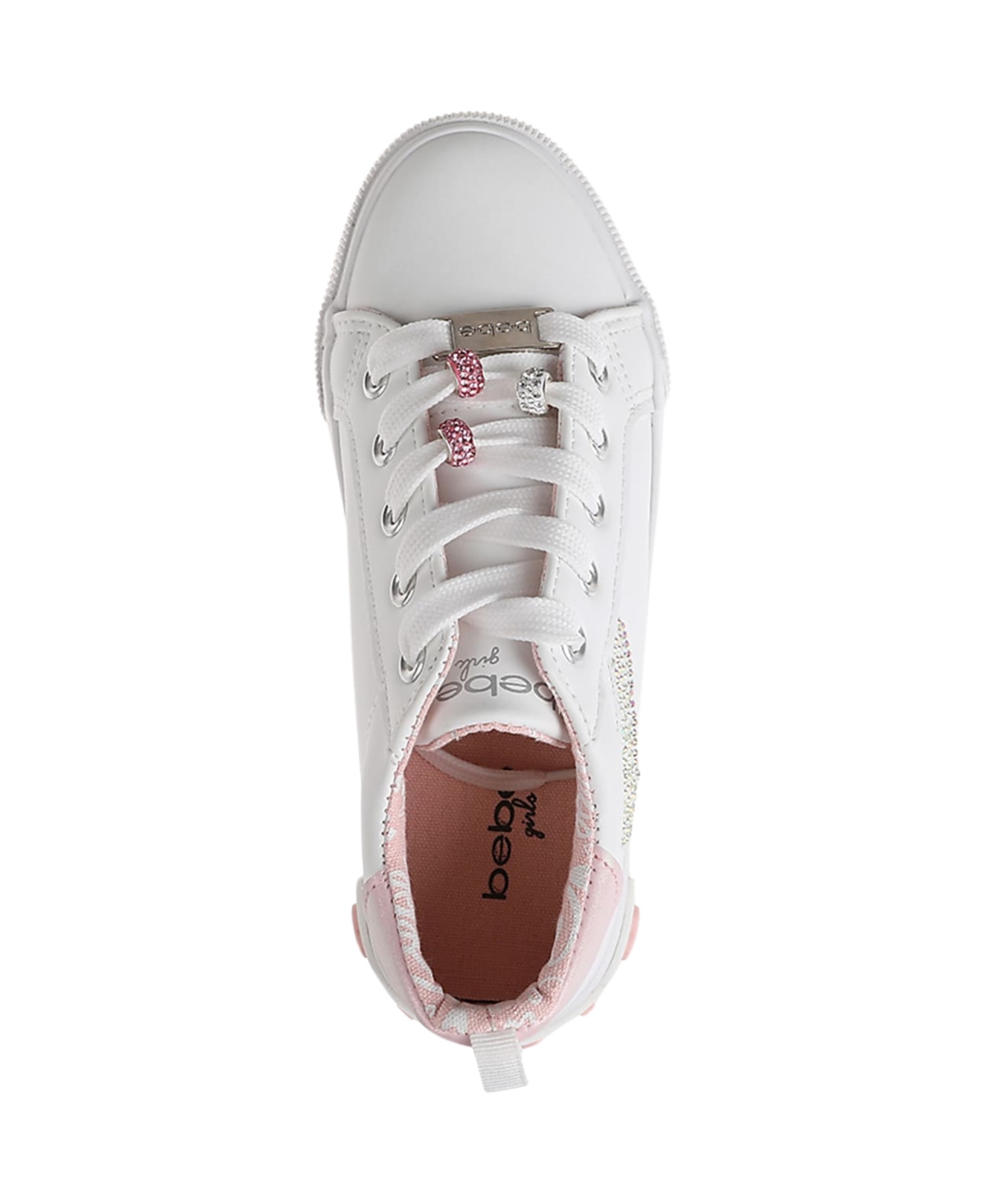 Bebe Little Girls Low Top With Rhinestones Beads And Plate Sneakers In White