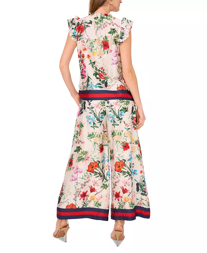 Women's Satin Floral-Print Ruffled Sleeve Top - thumbnail 4