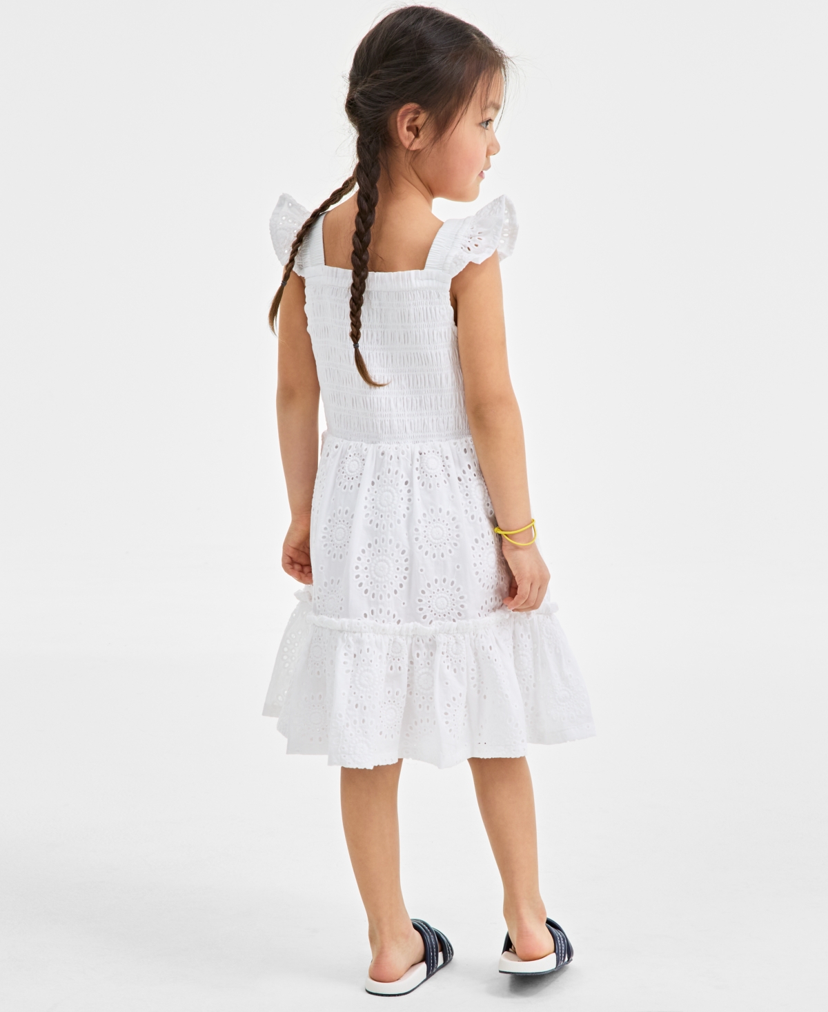 On 34th Womens Scallop Edge Eyelet Shift Dress Toddler Girls Eyelet Smocked Dress Exclusively At Macys In Bright White
