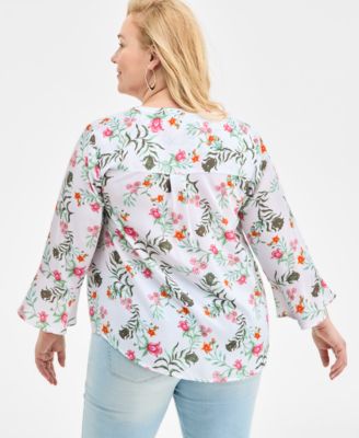 Plus Size Printed Pintuck Top, Exclusively at Macy's