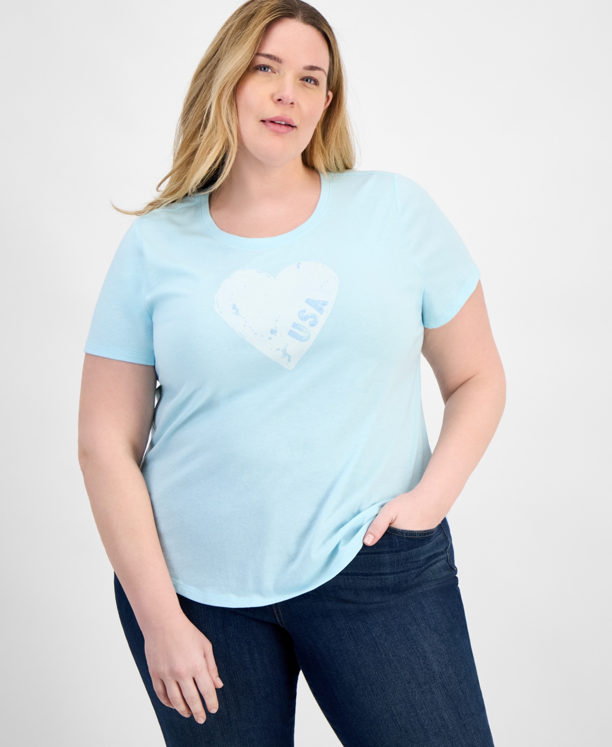Plus Size Printed Graphic T-Shirt, Exclusively at Macy's - Love Aqua