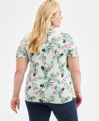 Plus Size  Printed V-Neck Tee, Exclusively at Macy's