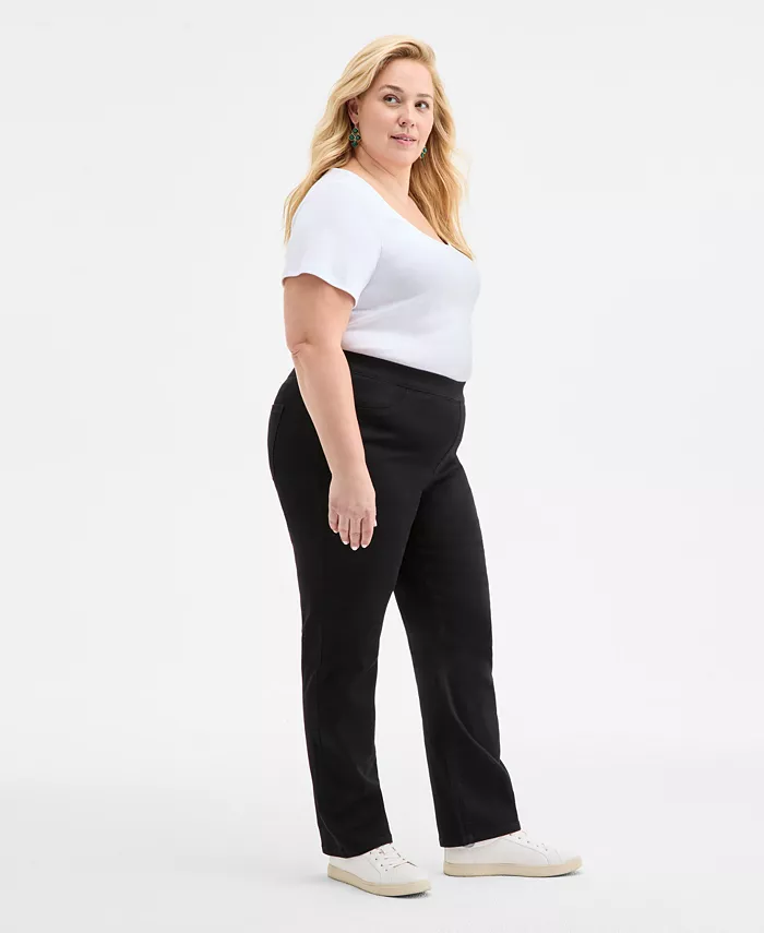 Plus Size Straight-Leg Pull-On Jeans - thumbnail 6
