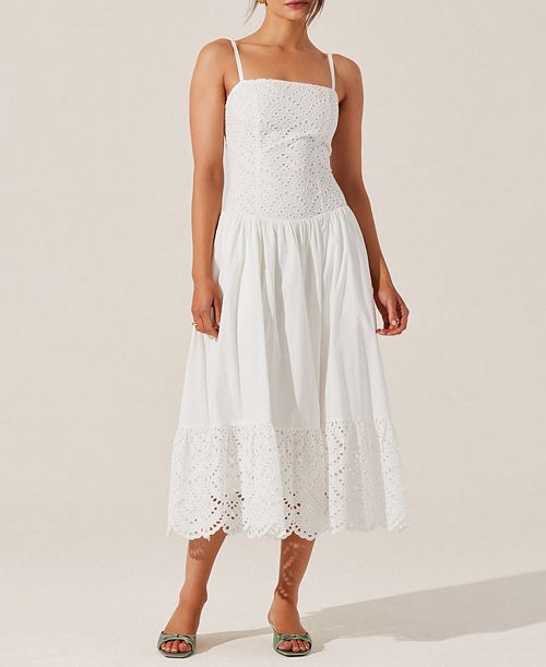 alfani ASTR the Label Women's Nathalia Cotton Eyelet Midi Dress Women's Fashion Shoes & Accessories