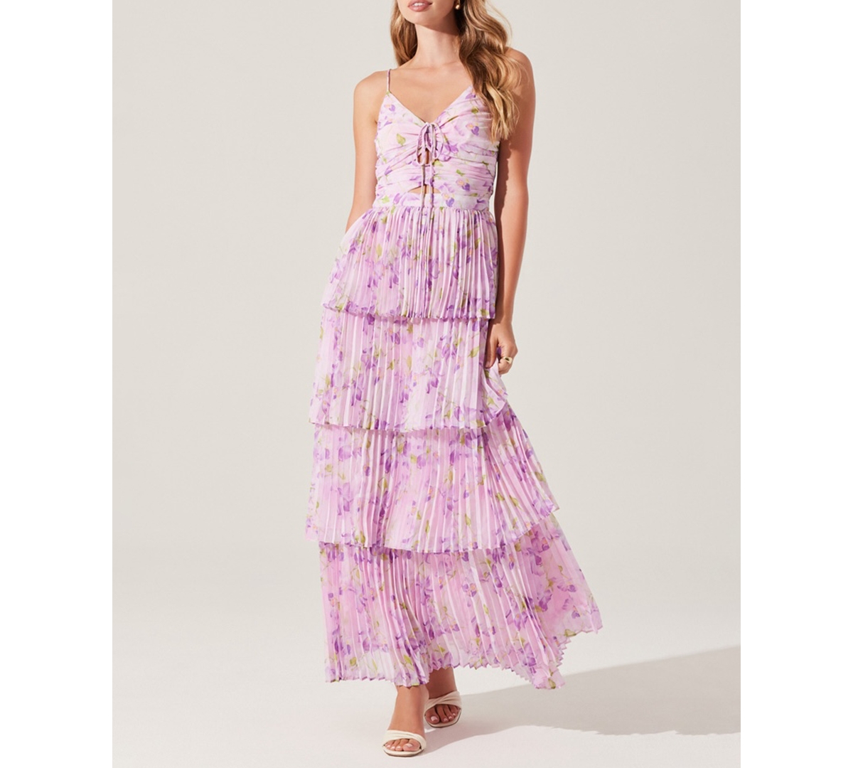 Women's Daytona Tie-Front Pleated Maxi Dress - Lilac Floral
