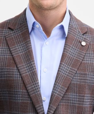 Men's Modern-Fit Brown Blue Plaid Sport Coat 