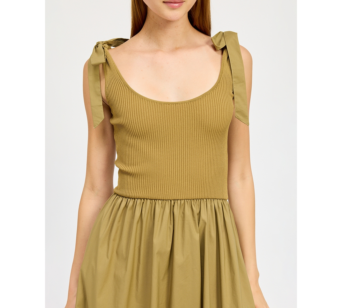En Saison Wren Mixed Media Midi Dress In Khaki In Khaki