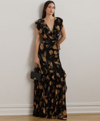 【Lauren Ralph Lauren】Floral Ruffle-Trim Georgette Dress Lauren Ralph Lauren Women's Floral Ruffle-Trim Georgette