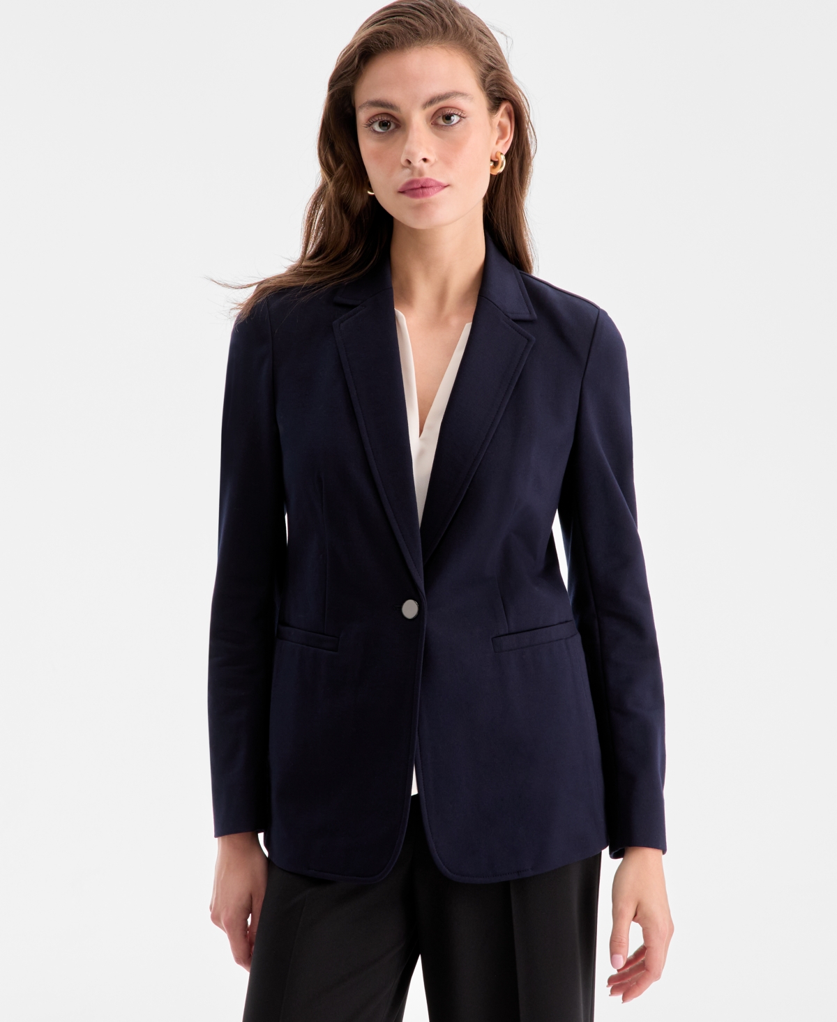 Women's Notch-Collar Single Button Blazer, Created for Macy's - Black