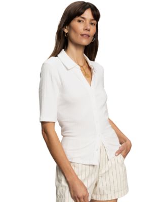 Women's Elbow-Sleeve Ribbed-Knit Shirt