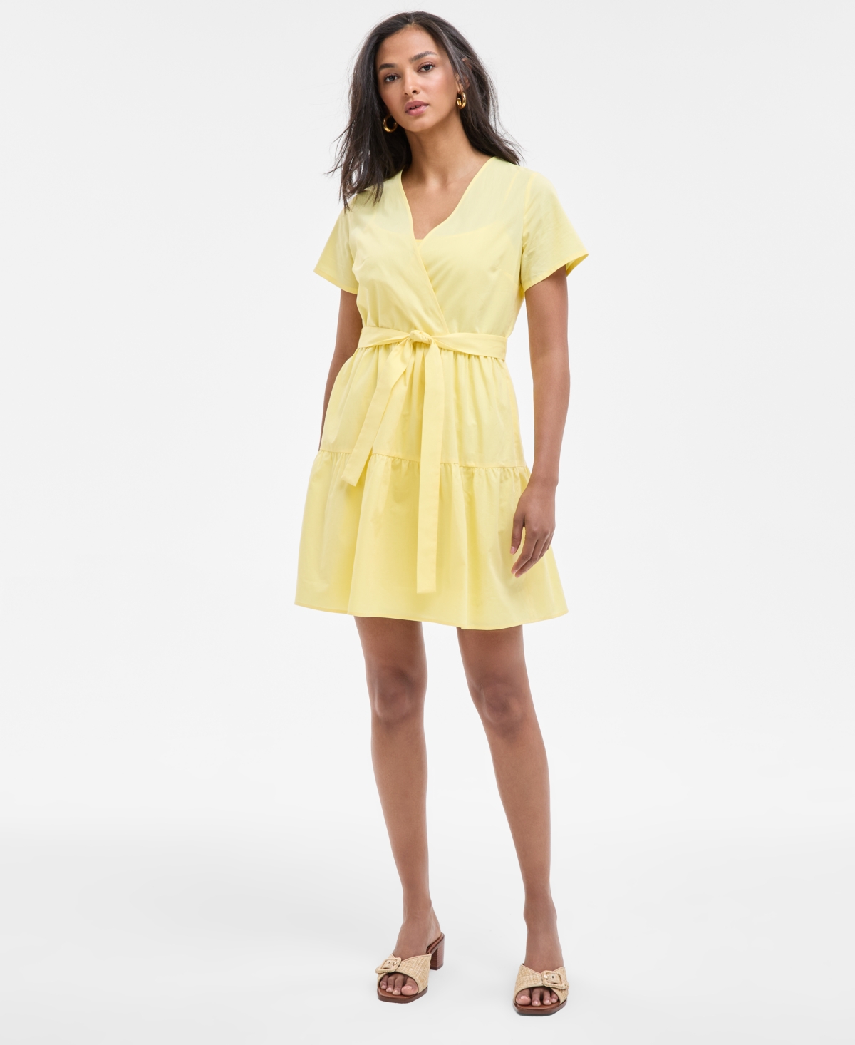 Hugo Boss Women's Cotton Short-sleeve Fit & Flare Dress In Med Yellow
