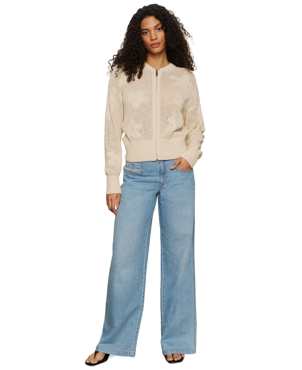 Sanctuary Women's Cotton Flower Pop Open-stitch Jacket