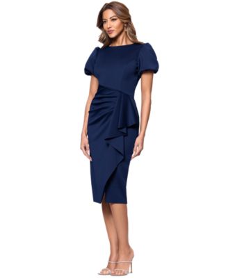 Petite Short-Sleeve Boat-Neck Scuba Draped Dress