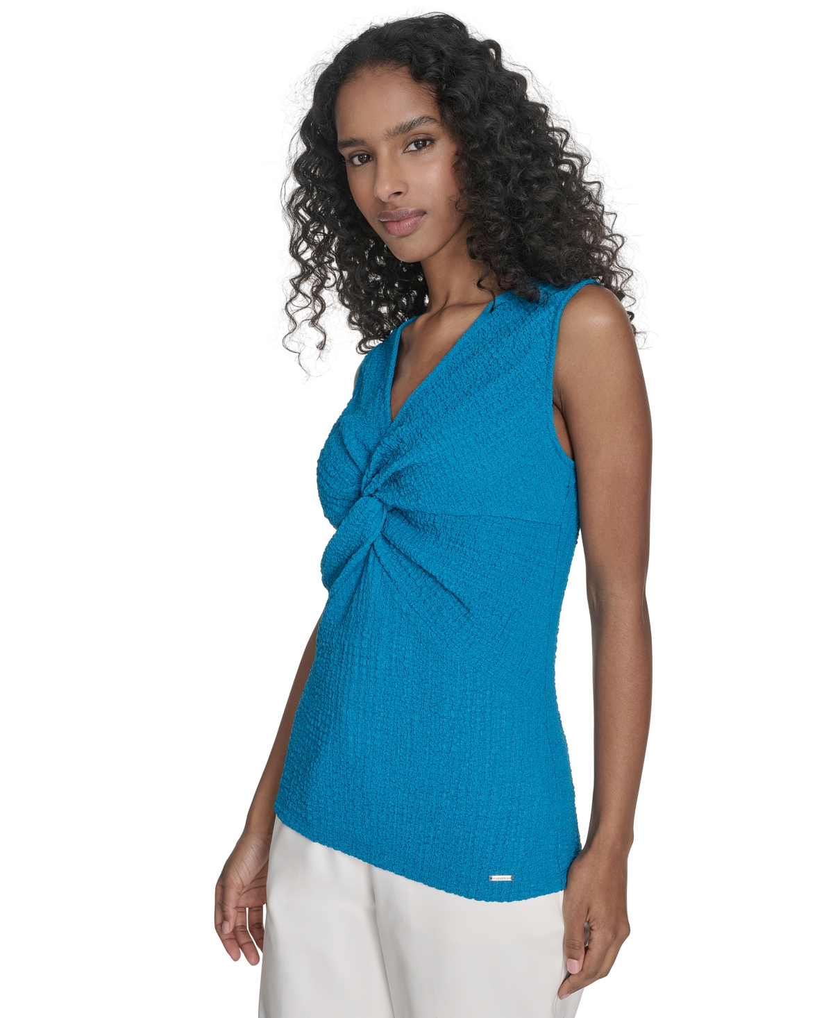 Shop Calvin Klein Women's Textured Twist-front Blouse In Corsica