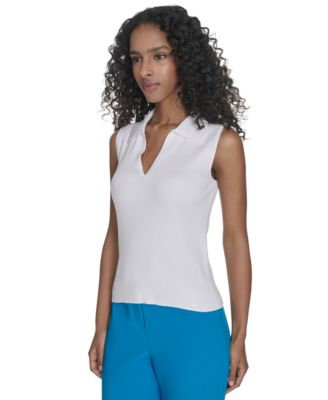 Women's Johnny-Collar Sleeveless Sweater