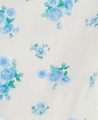 Juniors' Printed Lace-Up Bubble-Sleeve Skater Dress