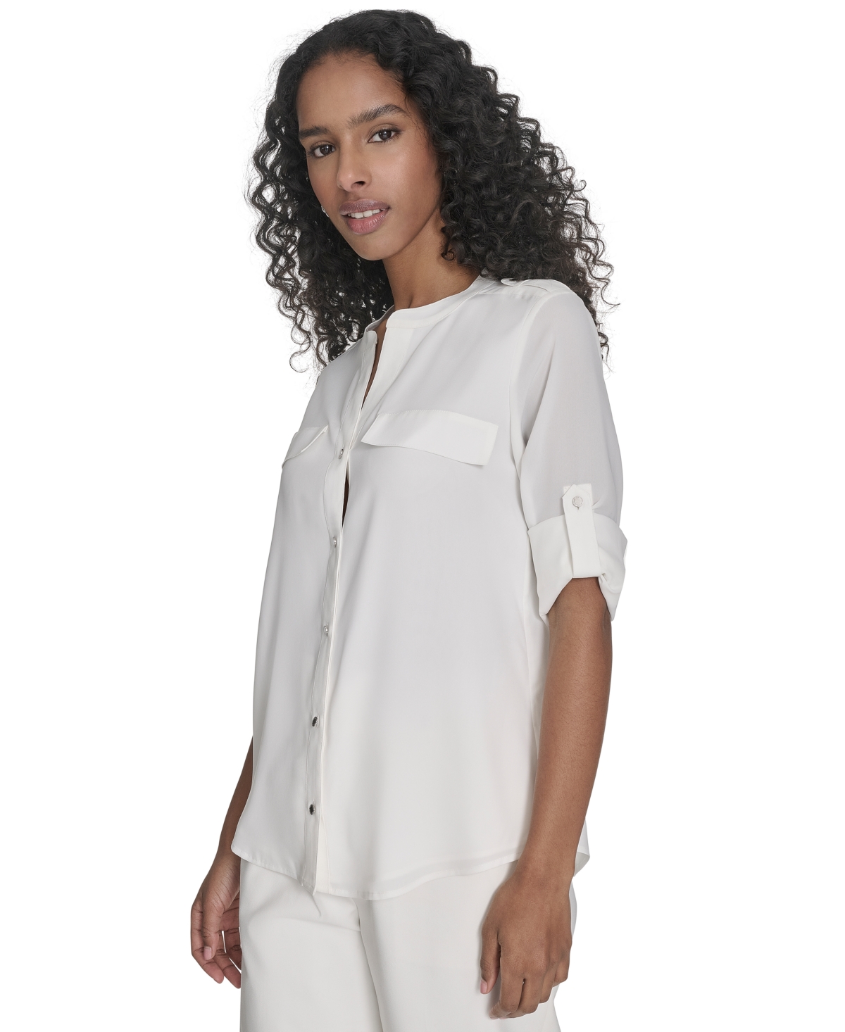 Calvin Klein Women's Roll-tab Blouse In Cream