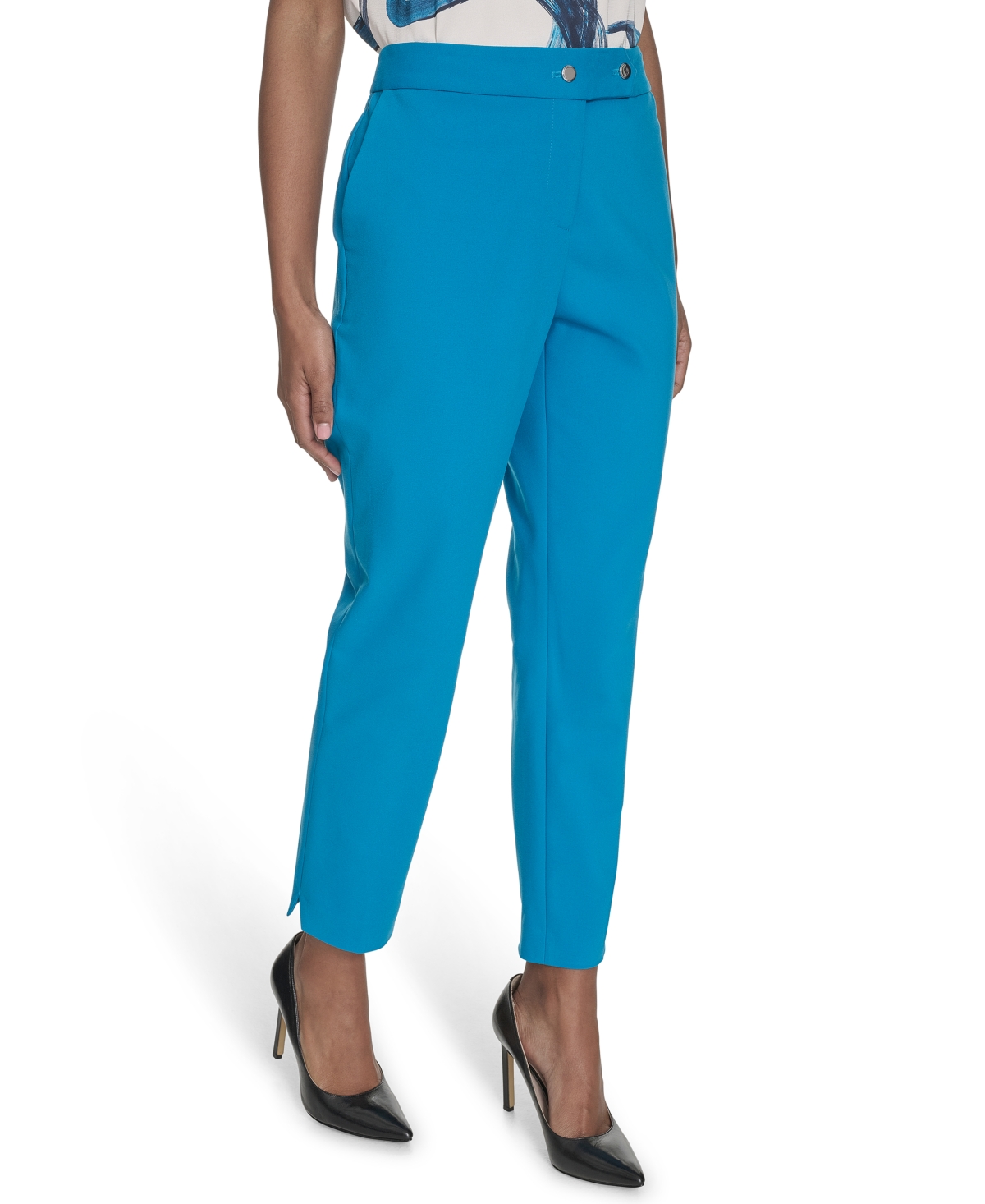 Calvin Klein Petite Lux Modern Fit Mid Rise Straight-leg Pants In Corsica