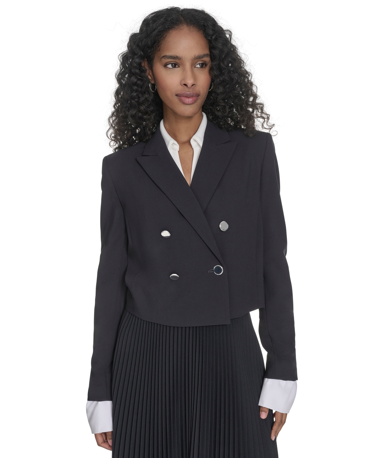 Calvin Klein Women's Peak Lapel Cropped Blazer In Navy