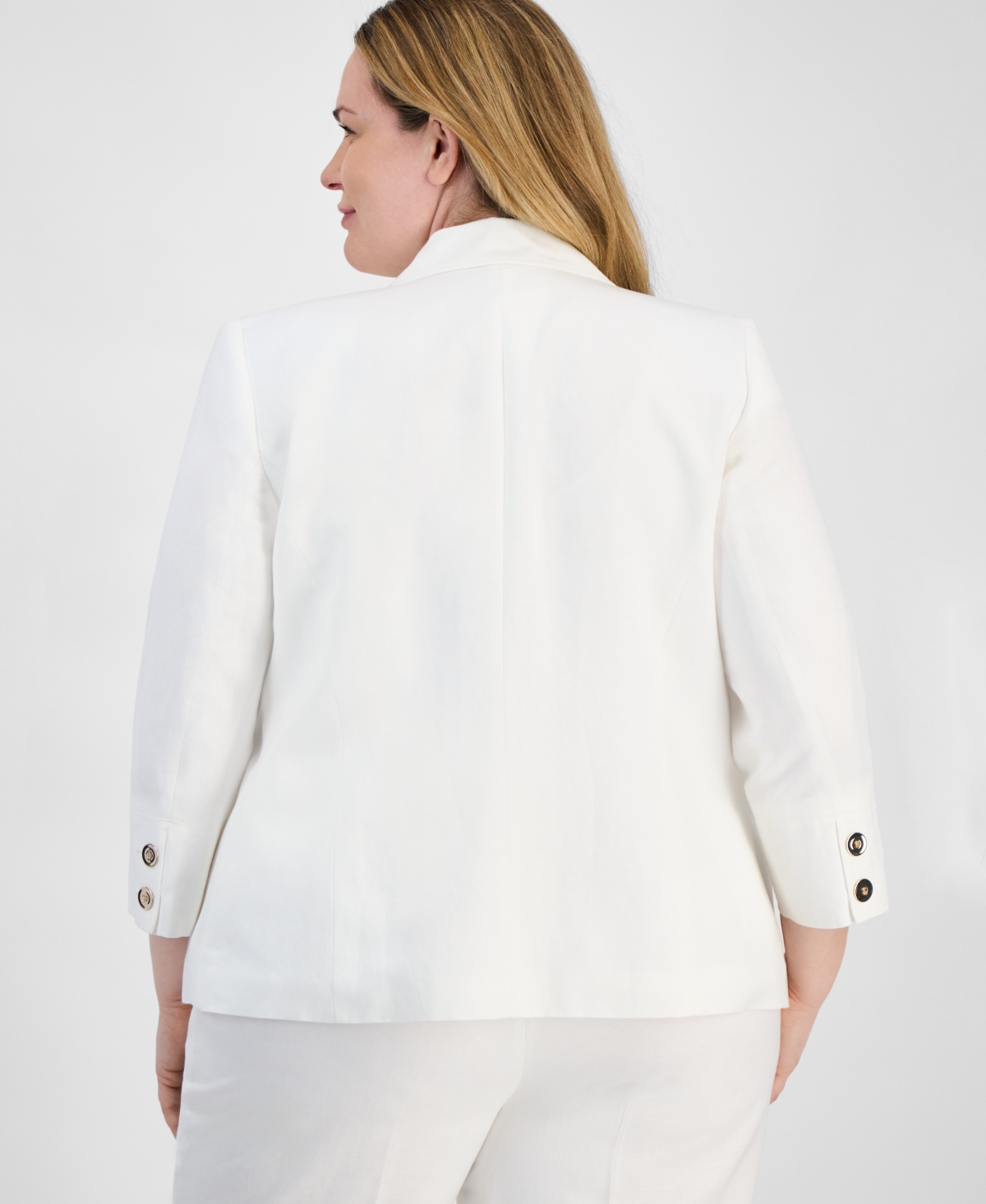 Kasper Plus Size Linen-blend Blazer In Lily White