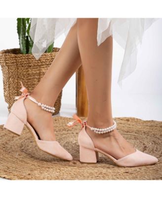 Miranda Low Block Heels with Pearls
