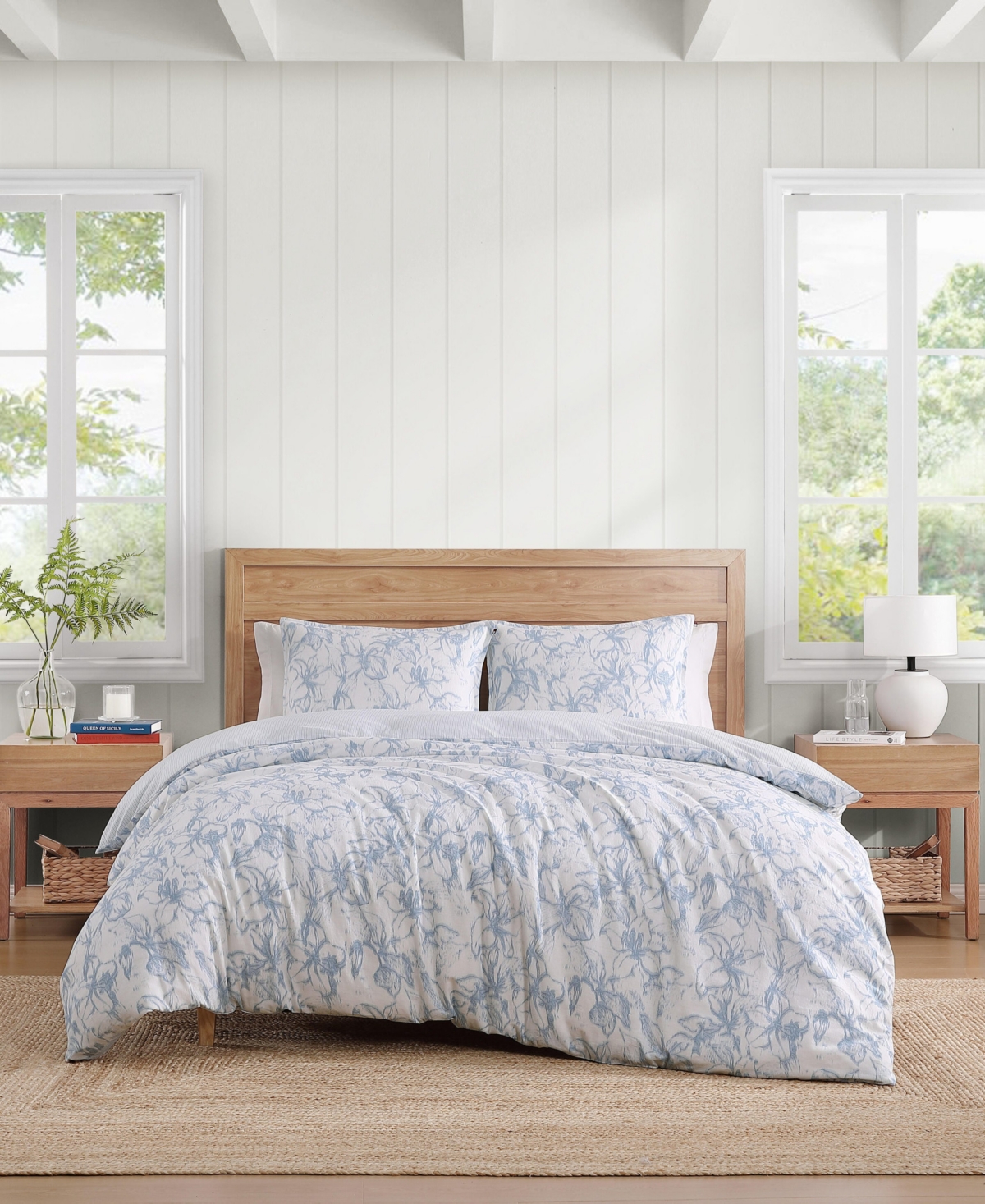 Tommy Hilfiger Ethereal Floral Cotton 3-pc. Comforter Set, King In White,soft Sky Blue