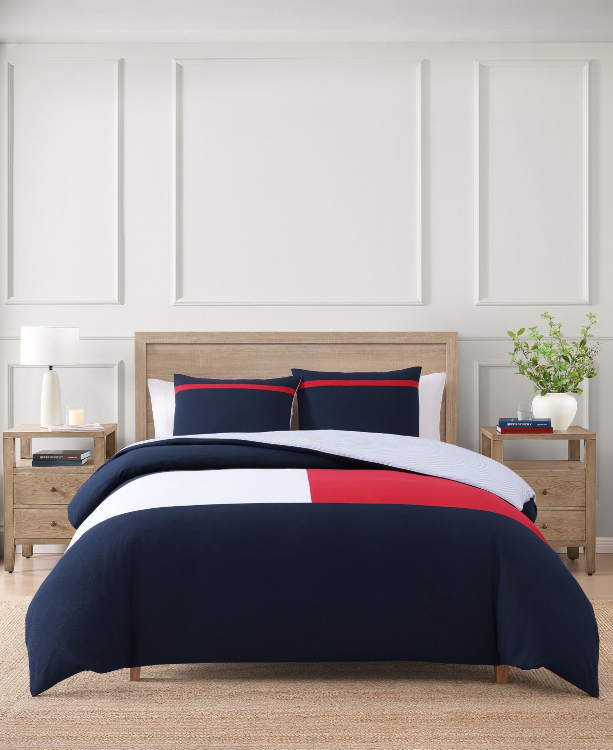 Tommy Hilfiger Iconic Anniversary Seersucker Duvet Cover Set In Core Navy,red,white