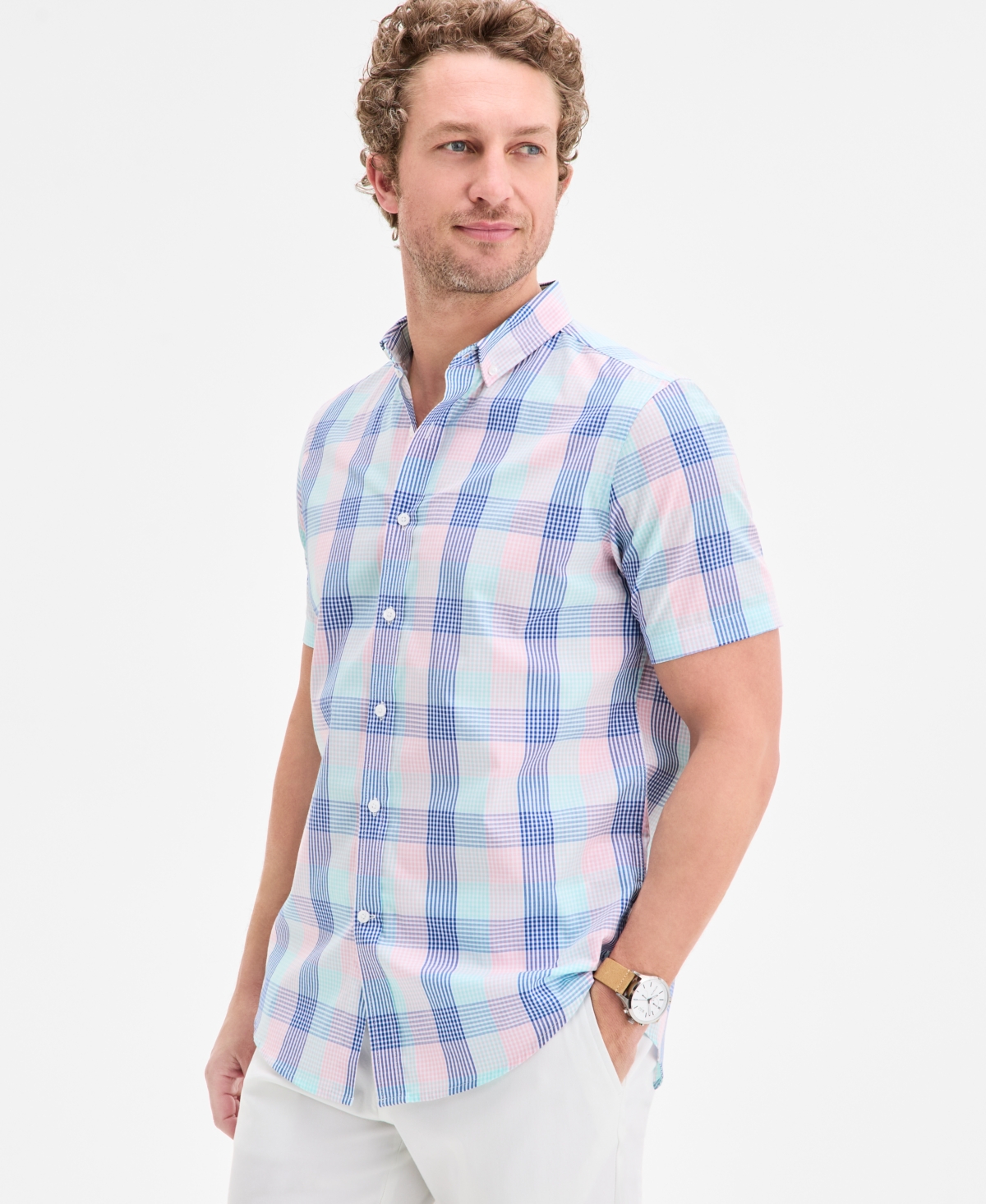 Club Room Men's Roma Short Sleeved Plaid Button-down Shirt, Exclusively At Macy's