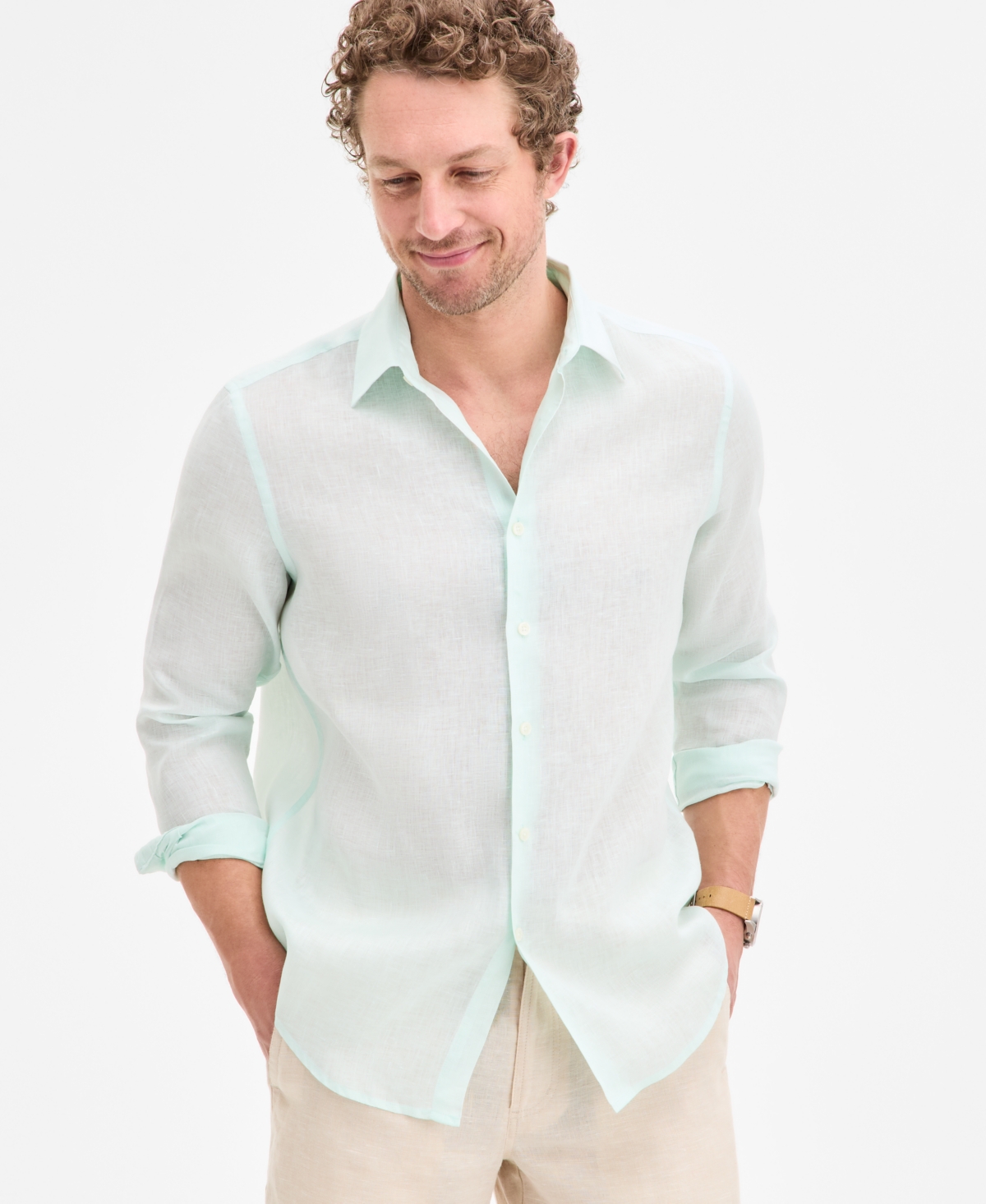 Club Room Men's 100% Linen Shirt, Created For Macy's