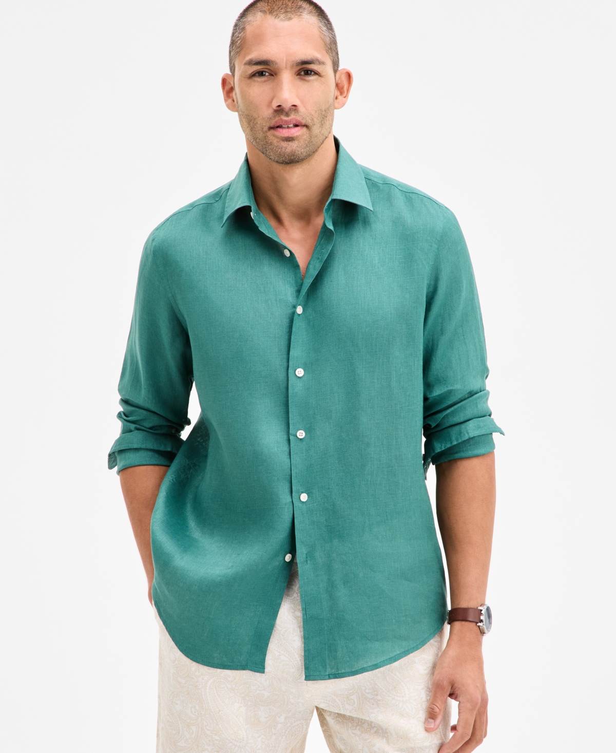 Club Room Men's 100% Linen Shirt, Created For Macy's