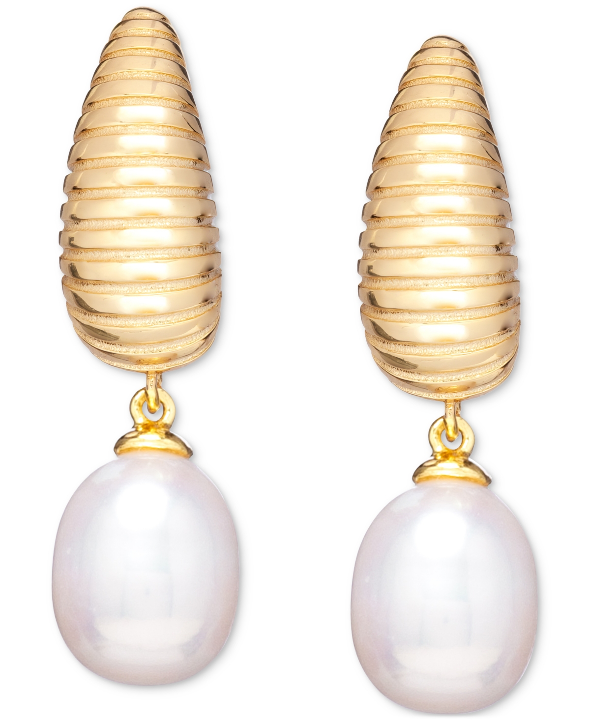 Macy's Baroque Cultured Freshwater Pearl (8x10mm) Textured J-hoop Earrings In 18k Gold-plated Sterling Silv
