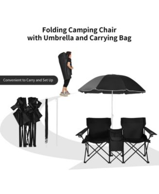 Portable Folding Picnic Double Chair With Umbrella