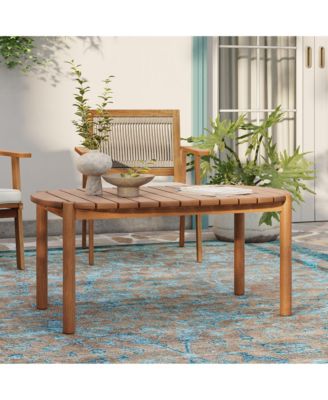 Natural Solid Wood 40-Inch Long Rounded Rectangle Outdoor Coffee Table