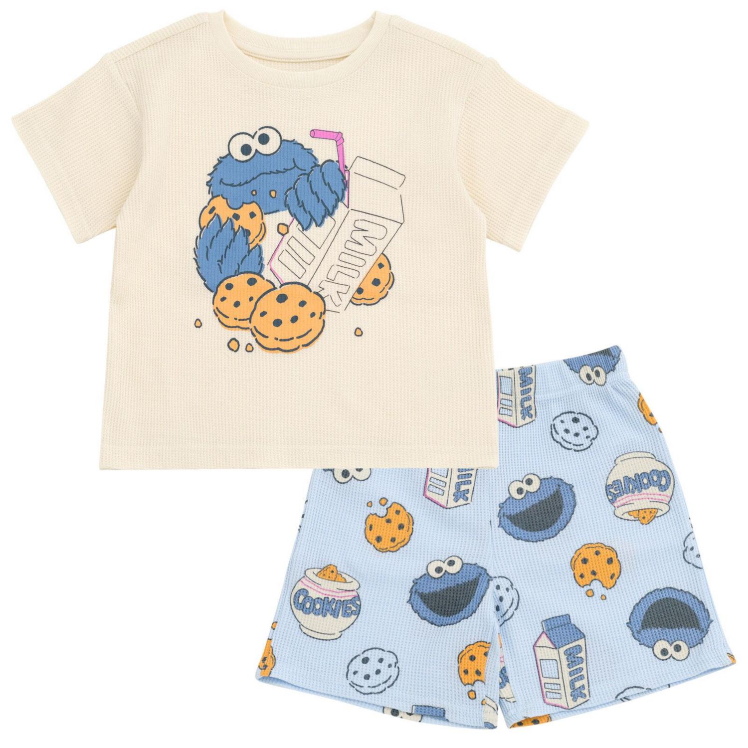 Little Boys Cookie Monster T-Shirt and Waffle Shorts Set