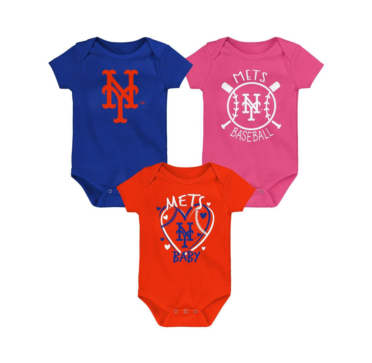 Baby Boys and Girls Blue New York Mets Slide Home Bodysuit, Set of 3