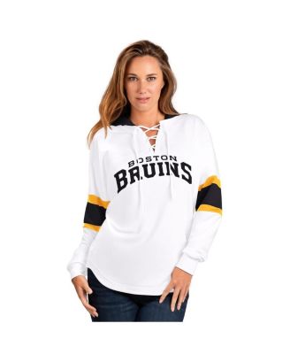 G-III 4Her by Carl Banks - Women's&nbsp; White Boston Bruins Goal Zone Long Sleeve Lace-Up Hoodie T-shirt