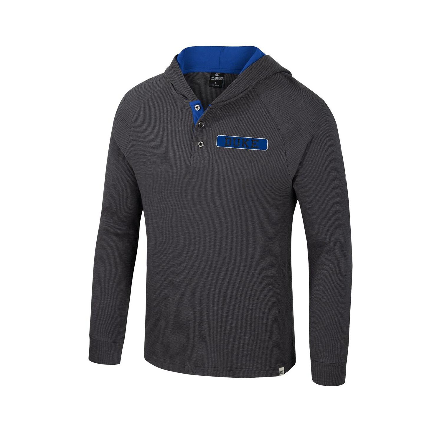 Men's Charcoal Duke Blue Devils DuJour Raglan Long Sleeve Henley Hoodie T-Shirt
