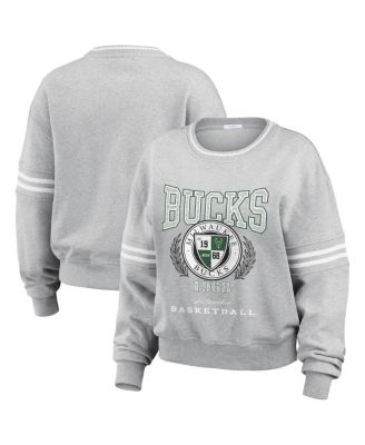 WEAR by Erin Andrews - Women's Heather Gray Milwaukee Bucks French Terry Pullover Sweatshirt