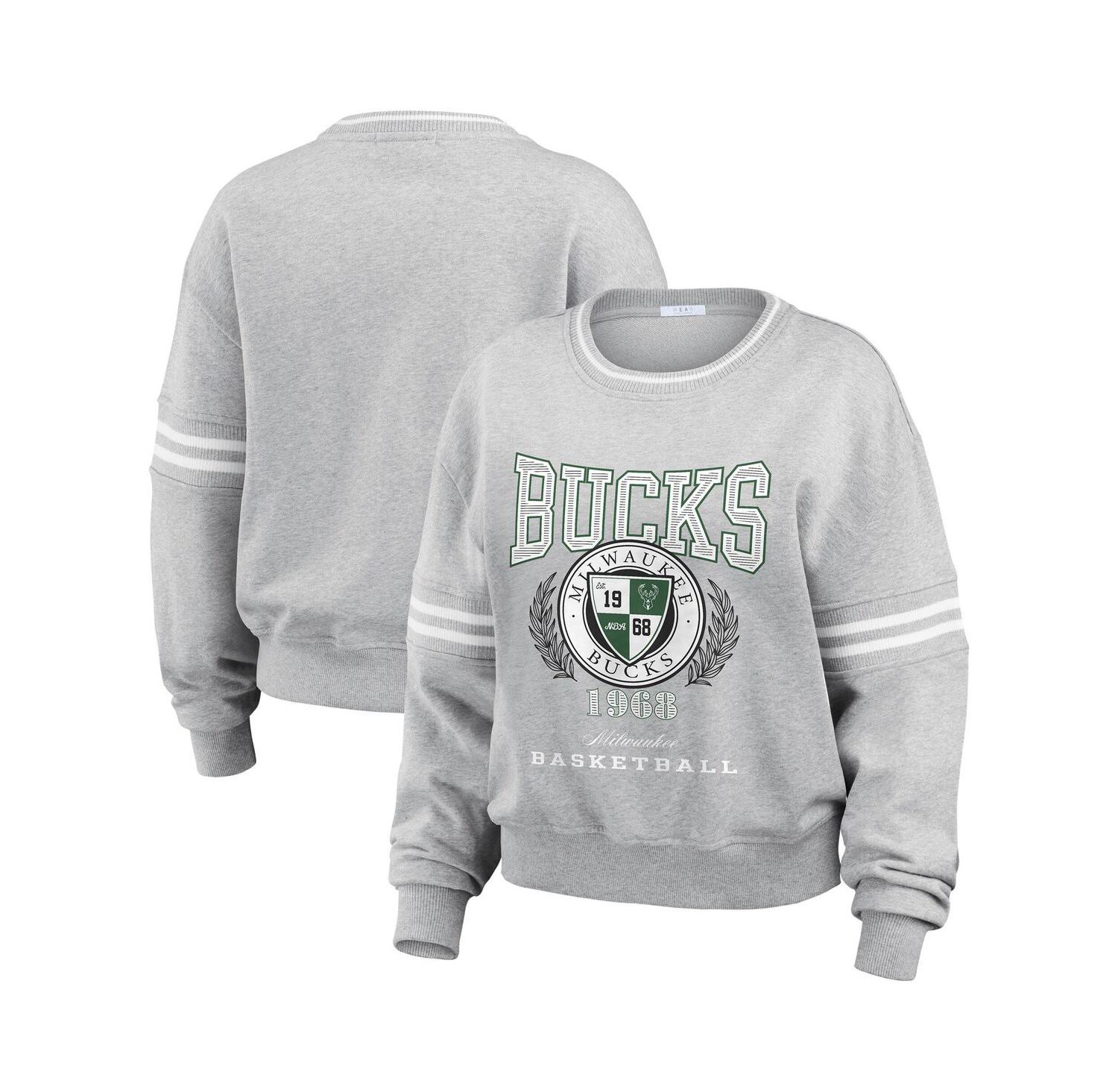 Women's Heather Gray Milwaukee Bucks French Terry Pullover Sweatshirt