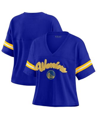 WEAR by Erin Andrews - Women's Royal Golden State Warriors Plus Size Color Block Boxy V-Neck T-shirt